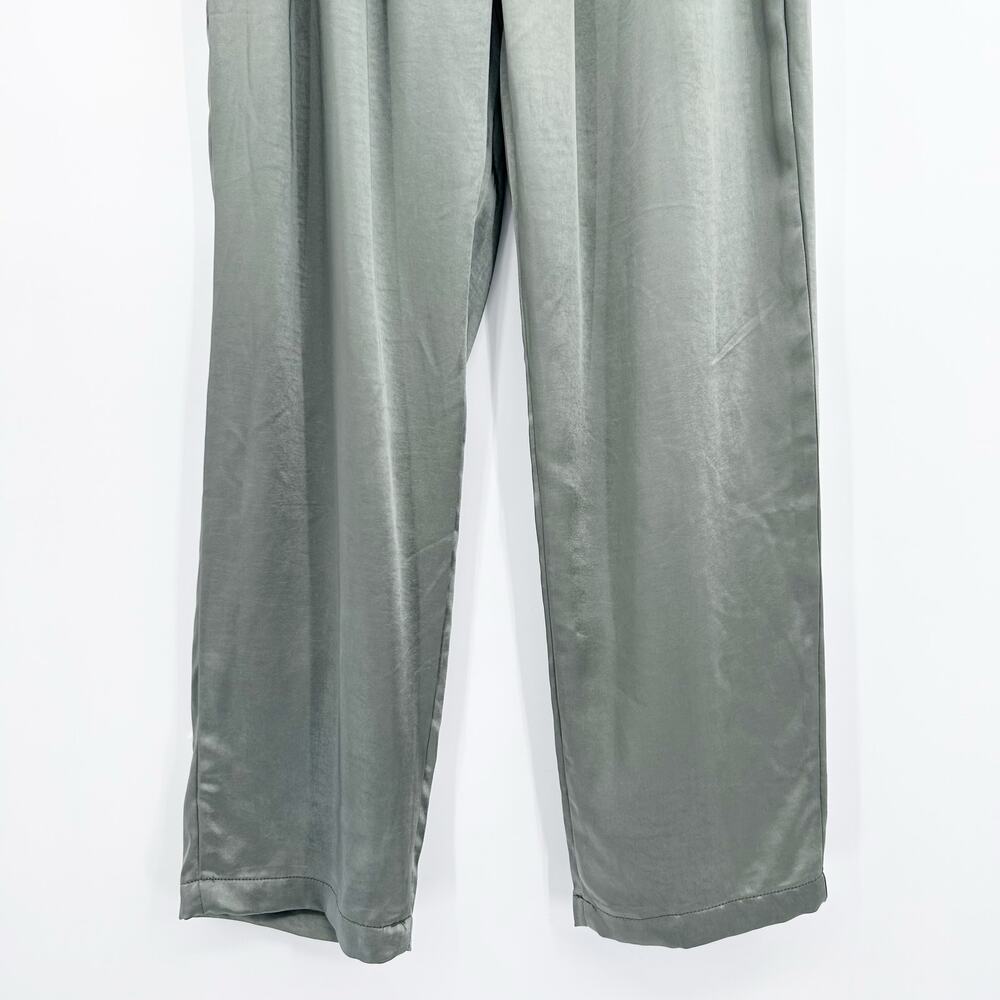 Vintage Havana Satin Pleated Wide Leg Pants Sage Green Trouser M Luxe Elevated - Picture 6 of 13